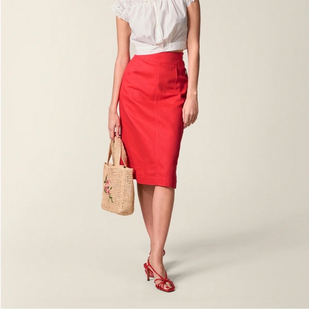 Rouje - Sheryl Skirt - red, cotton straight skirt, size 34, US 2